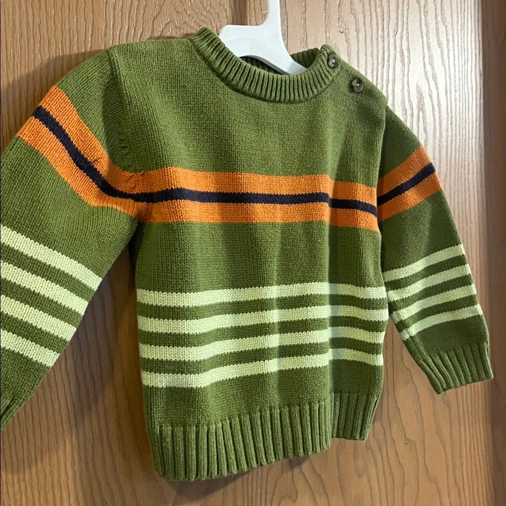 Vintage Gymboree Green Striped‎ Knit Crewneck Sweater 2T